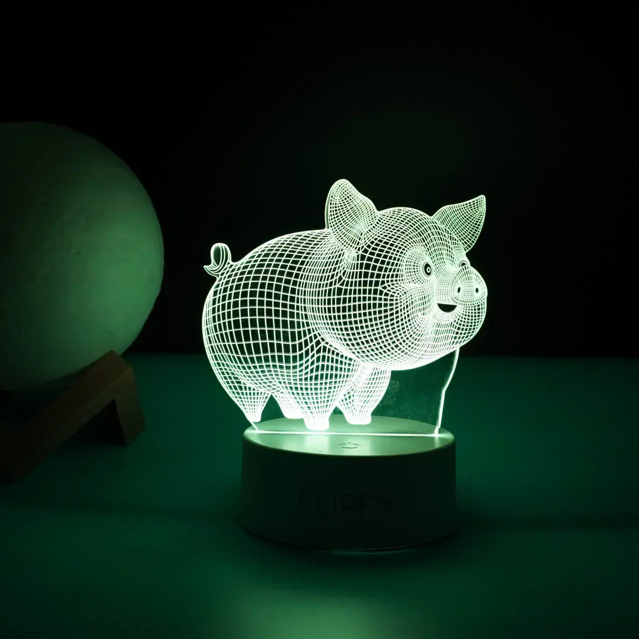 Lampa LED decorativa, 3D, Porcusor Gras, din material acril si lumina multicolora, alb (5)