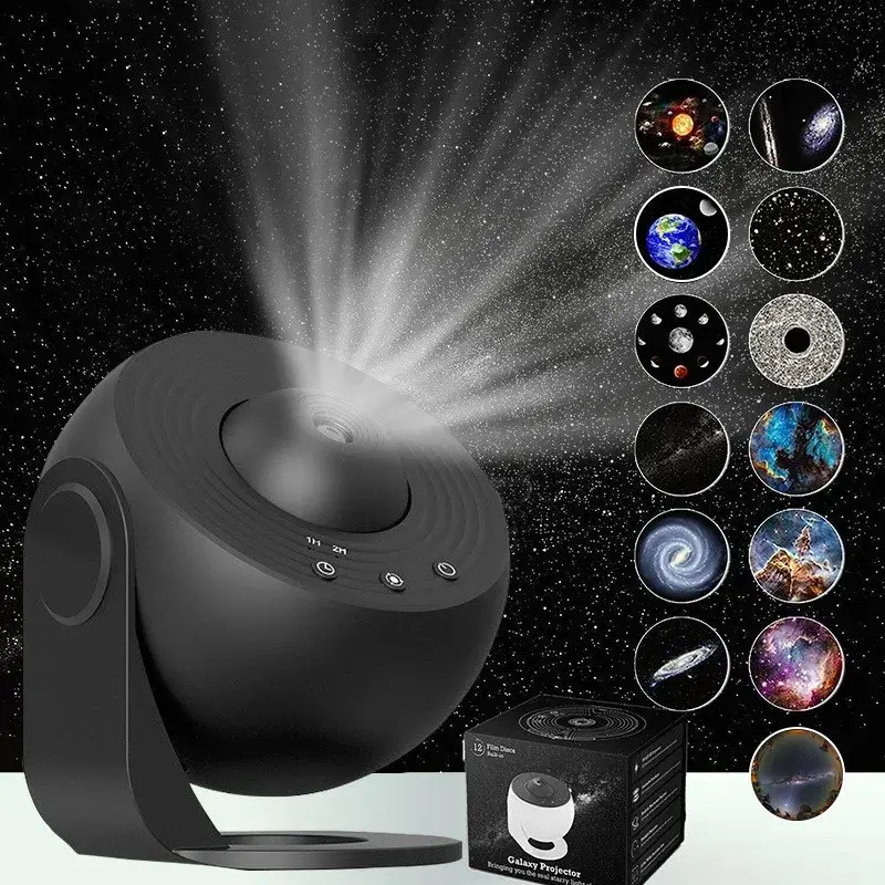 Lampa Tip Proiector Galaxie, pentru Dormitor, Tematica Cer Instelat, Model Glob, HD, Rotire 360 de Grade, 13 Imagini, Incarcare USB, 5 W, 11.2x10.8x10.9 cm, Negru (2)