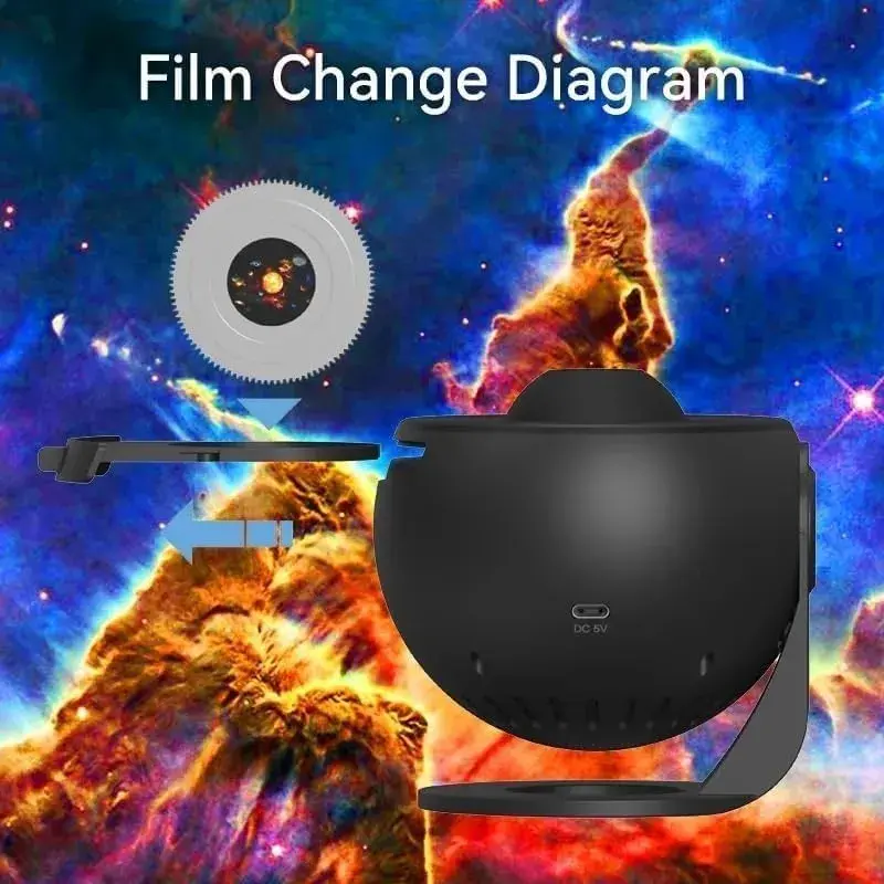 Lampa Tip Proiector Galaxie, pentru Dormitor, Tematica Cer Instelat, Model Glob, HD, Rotire 360 de Grade, 13 Imagini, Incarcare USB, 5 W, 11.2x10.8x10.9 cm, Negru (5)