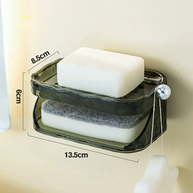 Savoniera Dubla, 2 Straturi, Instalare fara Perforare, Agatatoare Burete, 13.5 x 8.5 x 6 cm, Verde Inchis (2)