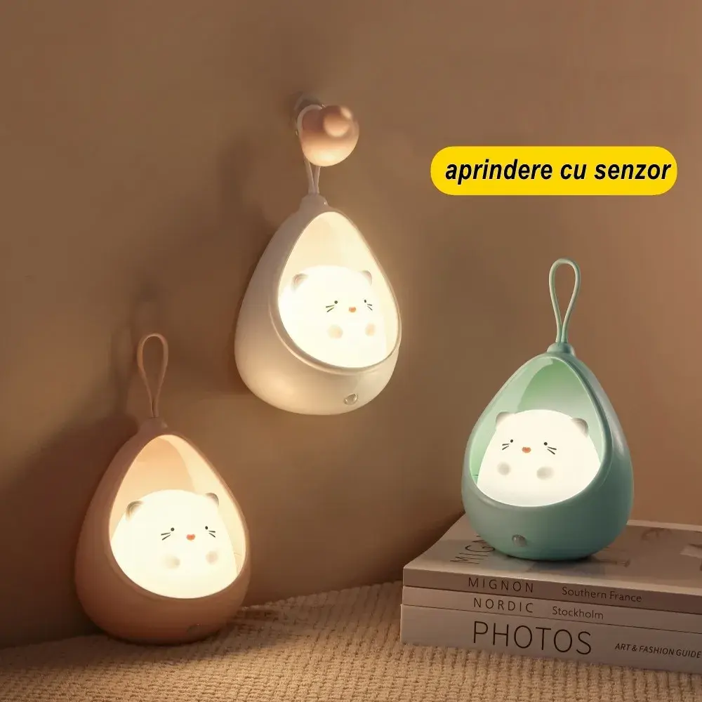 Lampa de veghe portabila cu 2 moduri de functionare, silicon non-toxic, reincarcabila USB, senzor miscare (5)