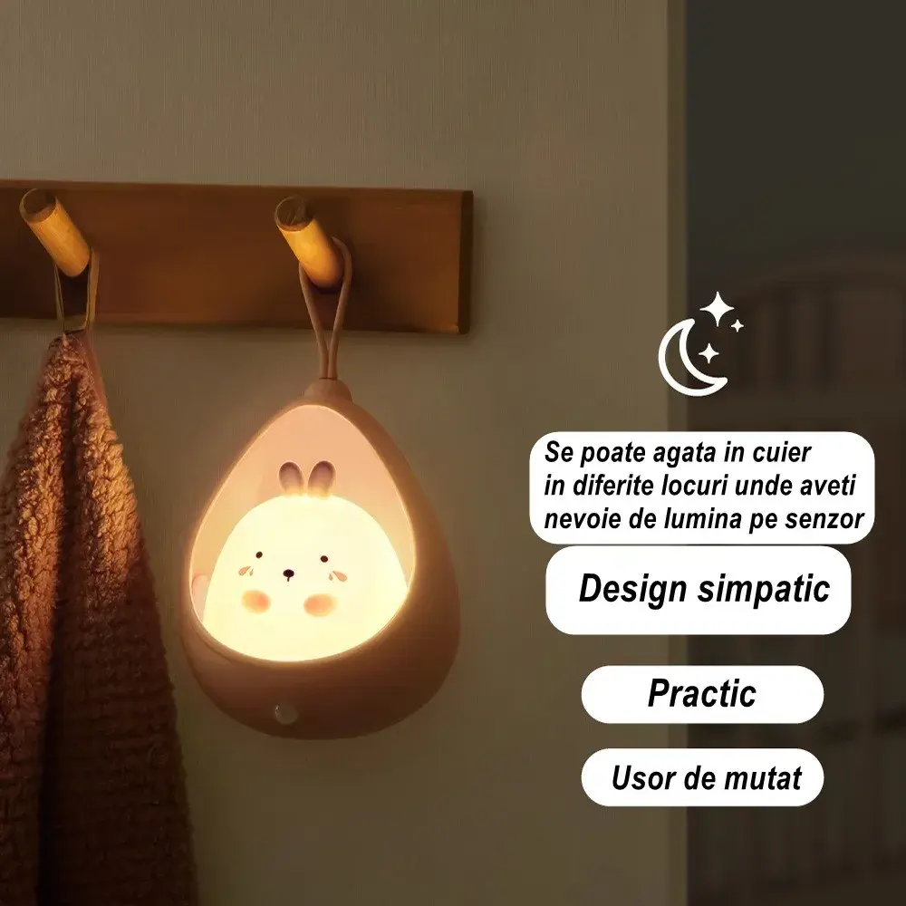 Lampa de veghe portabila cu 2 moduri de functionare, silicon non-toxic, reincarcabila USB, senzor miscare (6)
