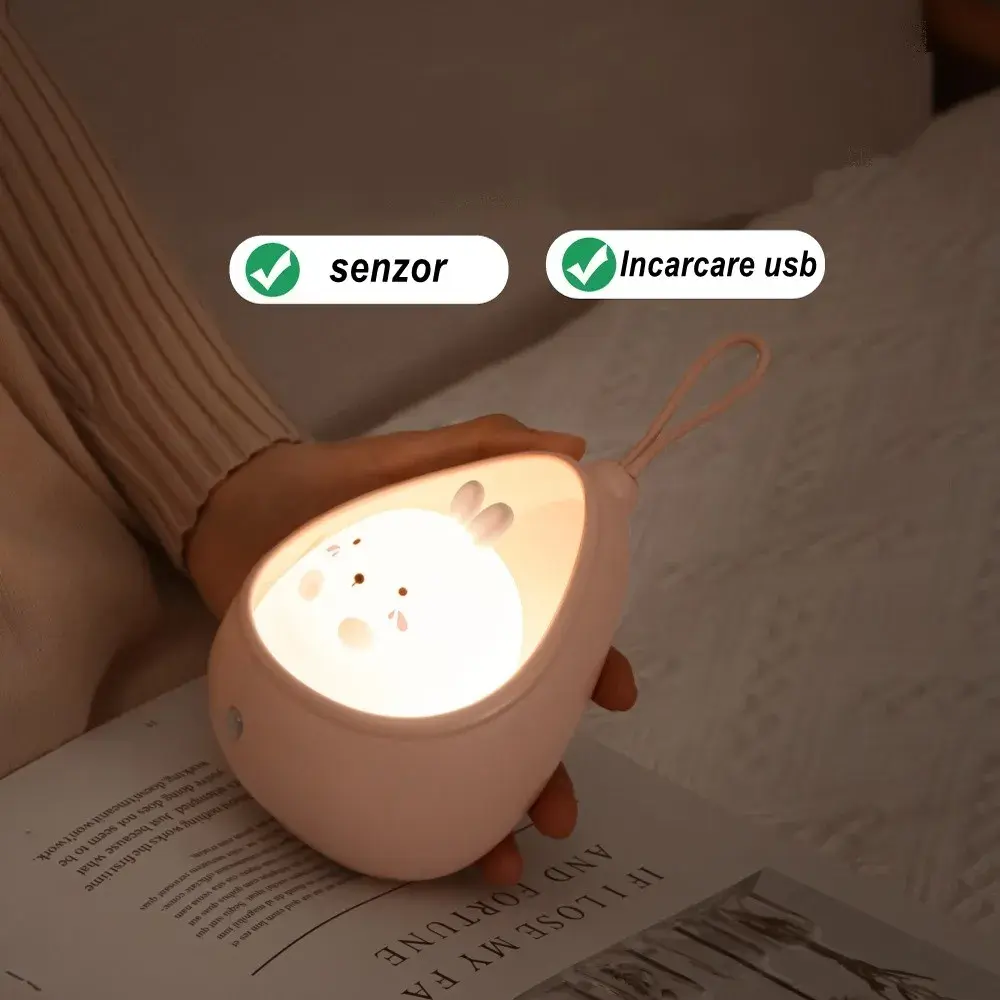 Lampa de veghe portabila cu 2 moduri de functionare, silicon non-toxic, reincarcabila USB, senzor miscare (7)
