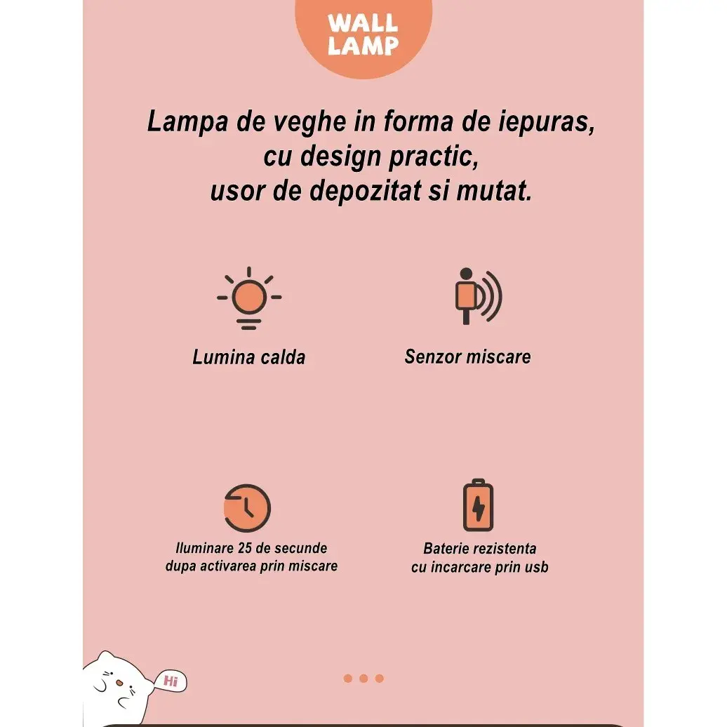 Lampa de veghe portabila cu 2 moduri de functionare, silicon non-toxic, reincarcabila USB, senzor miscare (8)