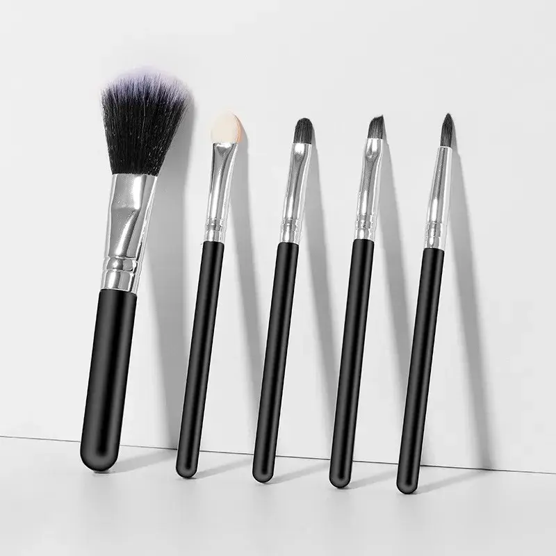 Set 5 Pensule de Machiaj, de Voiaj, pentru Fard si Pudra, din Par Sintetic, Negru (5)