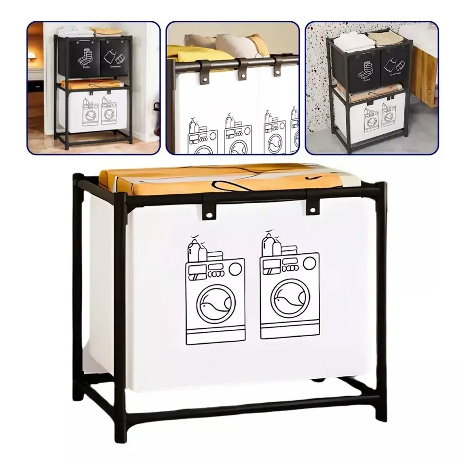 Cos de Rufe, 1 Cos, Cadru de Otel Inoxidabil, 97 x 44 x 57 cm, Negru (4)