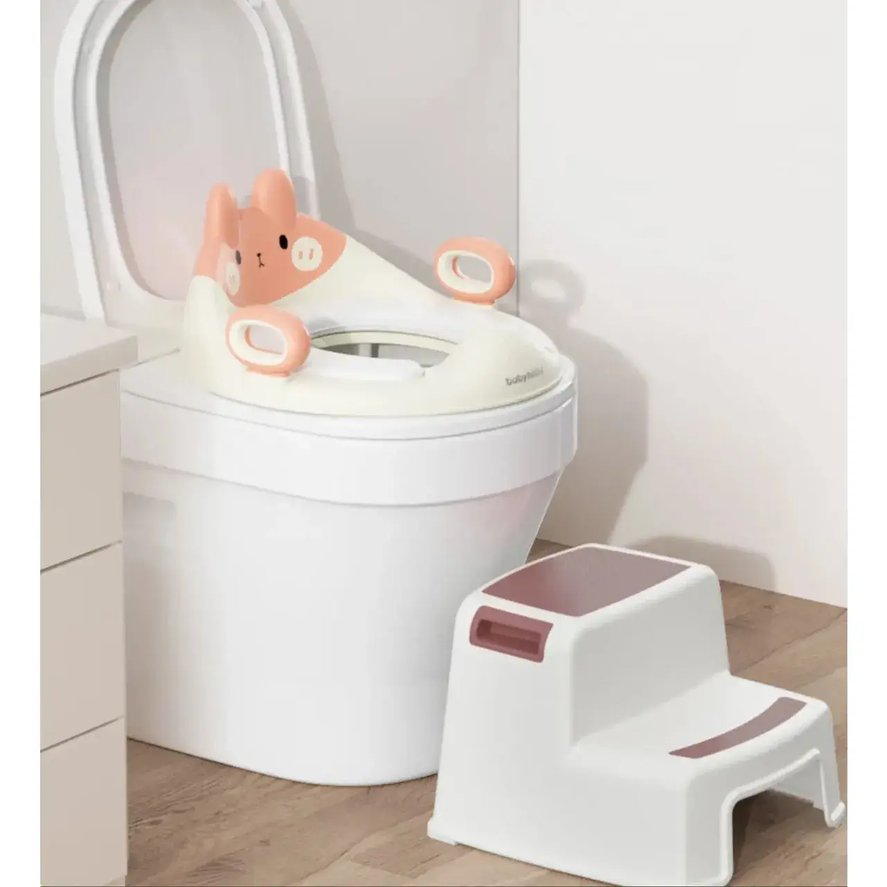 Capac WC cu Reductie, pentru Copii, cu Manere, Model Ursulet, Plastic Durabil, Roz (4)