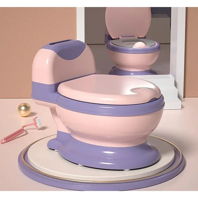 Olita Bebelusi, pentru Copii 1 - 8 Ani, Model Toaleta Adulti, Colac Moale PVC, Compartiment Detasabil, Cutie Depozitare Hartie, 34 x 32 x 19 cm, Roz/Mov (6)