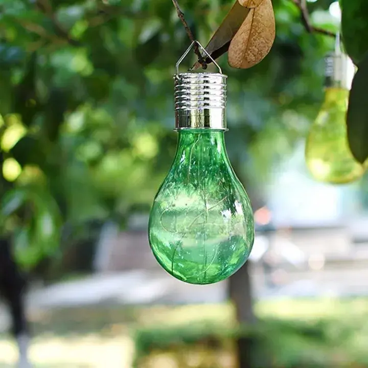 Lampa Solara LED Decorativa sub forma de Bulb, pentru exterior, suspendata, IP65, Ultron Verde
