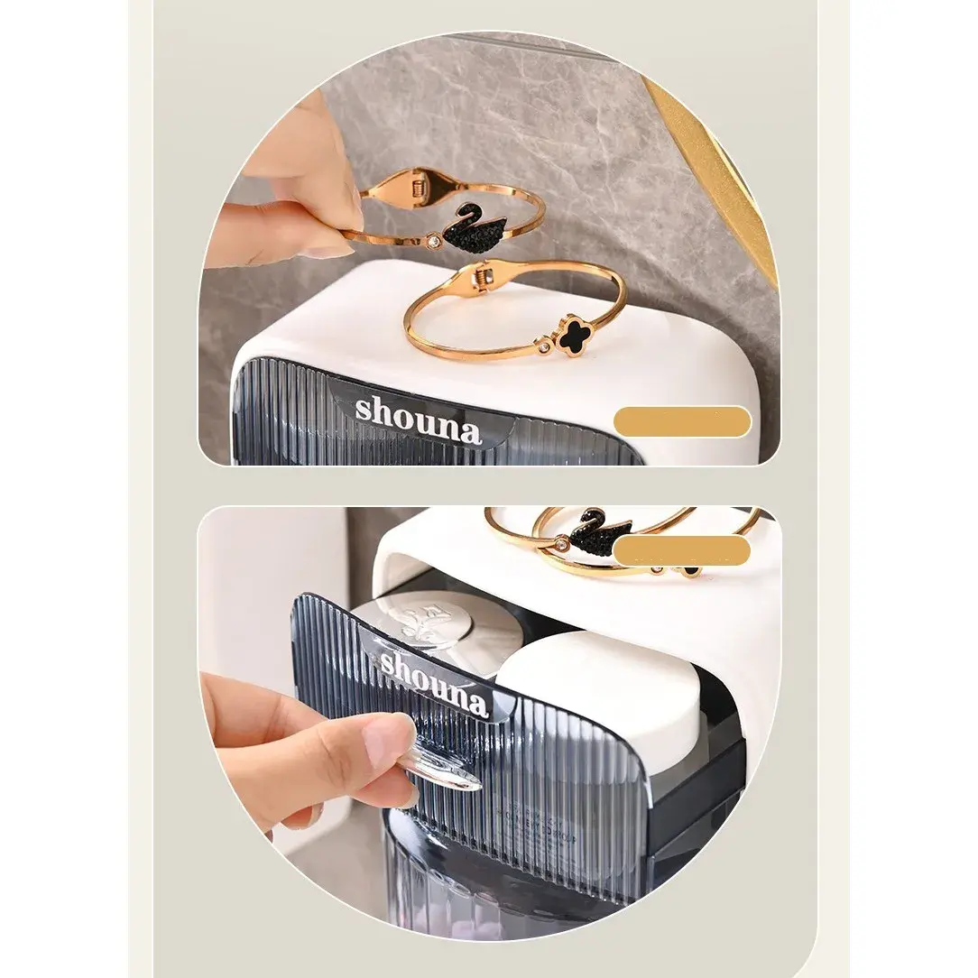 Organizator Baie, 4 Compartimente si 1 Sertar, Rotire 360 Grade, din PP+PET, 27.5 x 16 x 11 cm, Albastru (3)