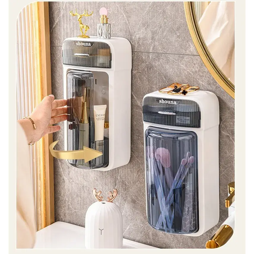 Organizator Baie, 4 Compartimente si 1 Sertar, Rotire 360 Grade, din PP+PET, 27.5 x 16 x 11 cm, Albastru (4)