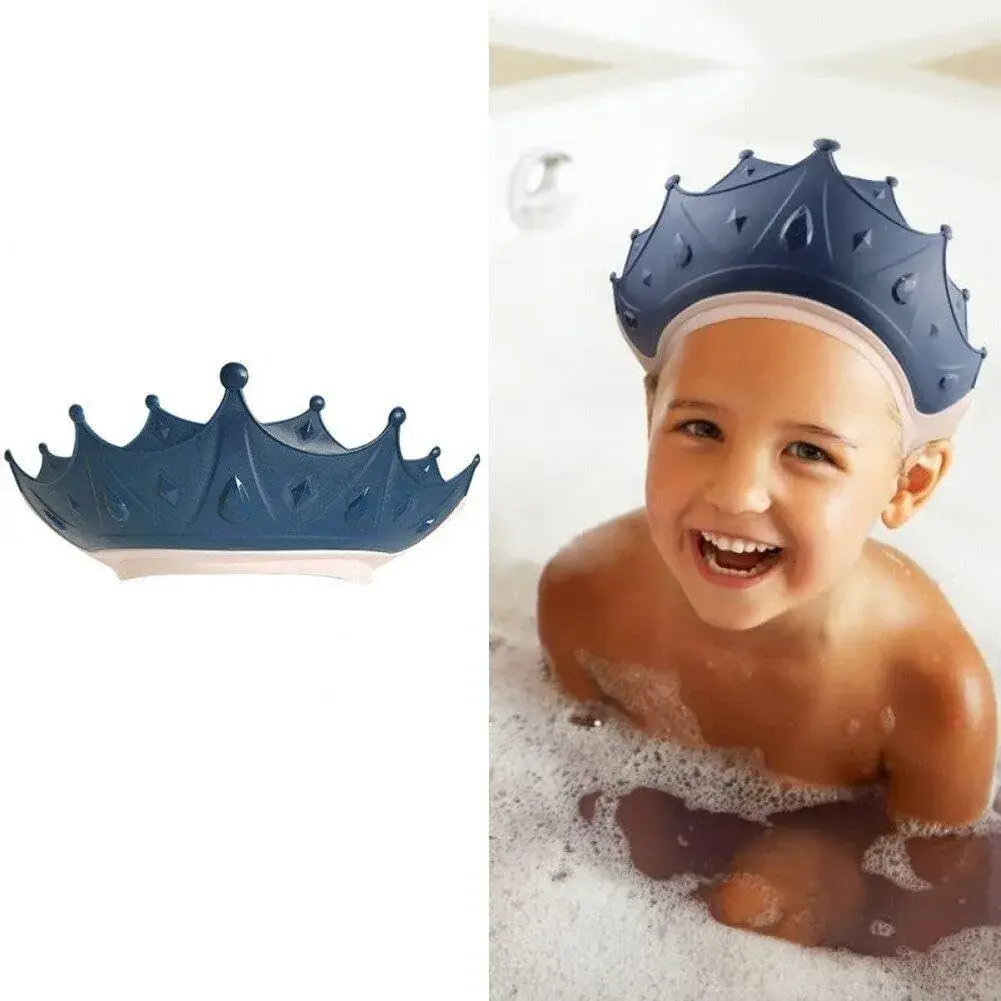 Viziera de Protectie Baie Pentru Copii, Fippy, Model Coroana, Dimensiune ajustabila, Durabil, Usor de curatat, Impotriva Samponului, pentru Ochi si Urechi, TPE+PP, 15x13 cm, Albastru Inchis (2)