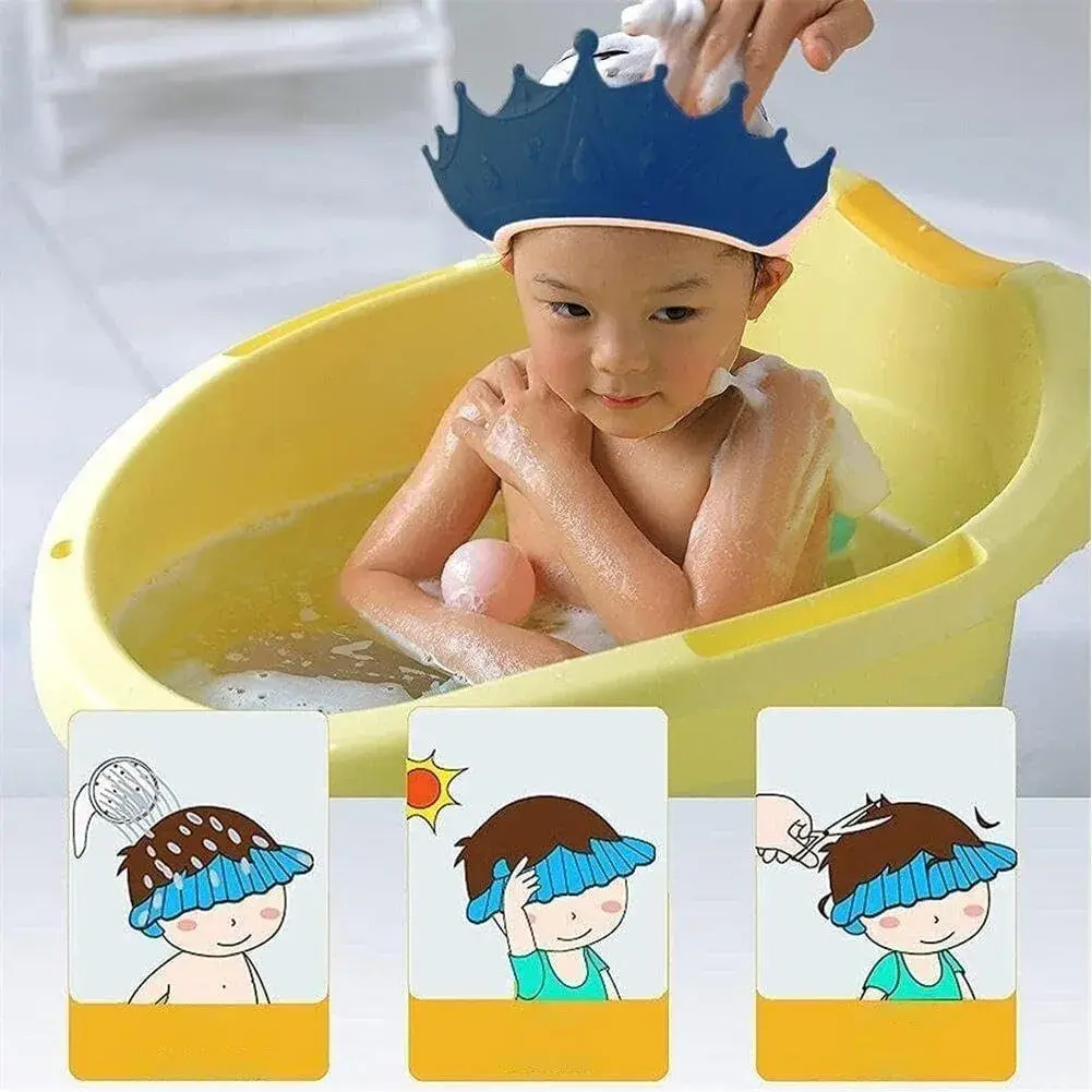 Viziera de Protectie Baie Pentru Copii, Fippy, Model Coroana, Dimensiune ajustabila, Durabil, Usor de curatat, Impotriva Samponului, pentru Ochi si Urechi, TPE+PP, 15x13 cm, Albastru Inchis (5)