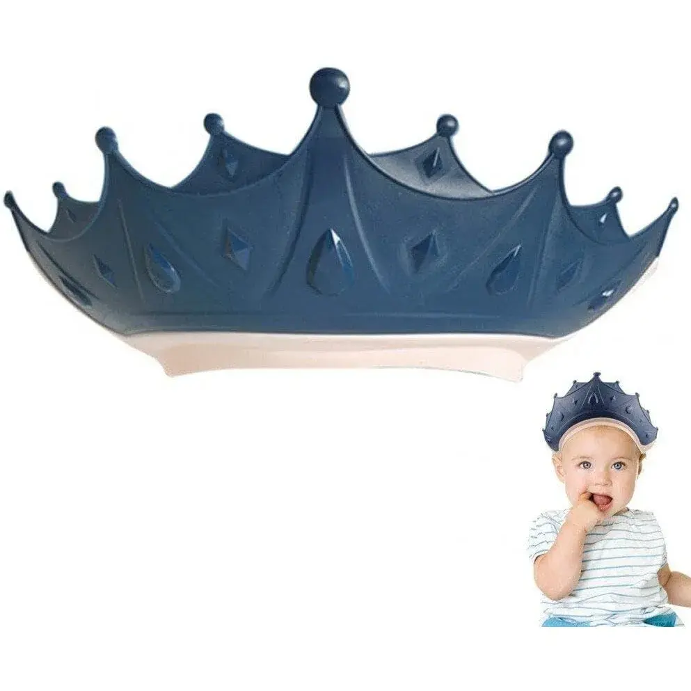 Viziera de Protectie Baie Pentru Copii, Fippy, Model Coroana, Dimensiune ajustabila, Durabil, Usor de curatat, Impotriva Samponului, pentru Ochi si Urechi, TPE+PP, 15x13 cm, Albastru Inchis (7)