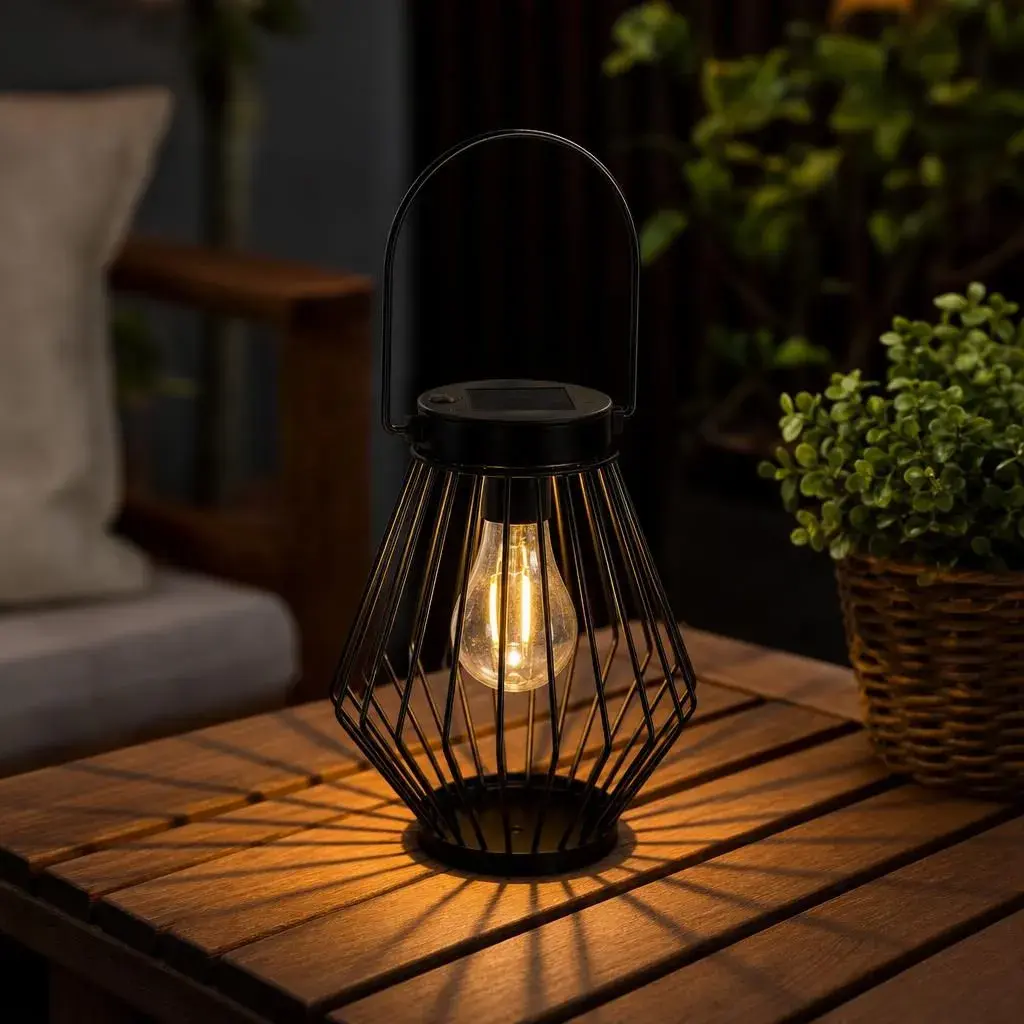 Lampa Solara, Cu Maner pentru Agatare, Alimentare Solara, Iluminare pentru Exterior, pentru Gradina, Curte si Terasa, Lumina Calda, 20x17 cm, Negru (4)