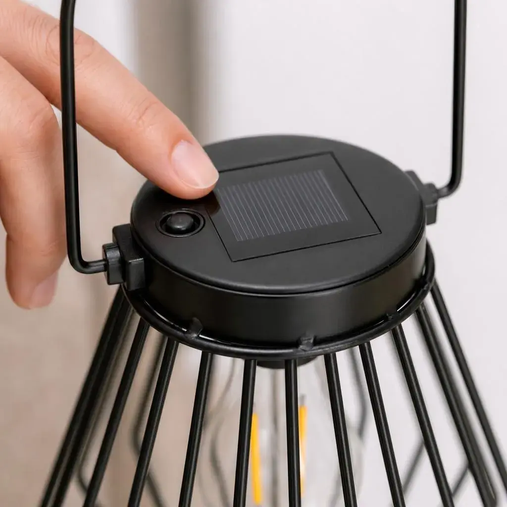 Lampa Solara, Cu Maner pentru Agatare, Alimentare Solara, Iluminare pentru Exterior, pentru Gradina, Curte si Terasa, Lumina Calda, 20x17 cm, Negru (5)