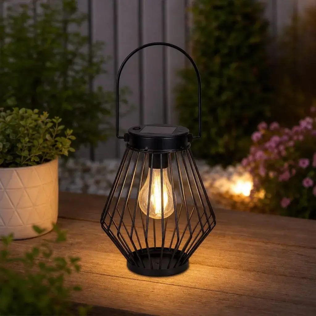 Lampa Solara, Cu Maner pentru Agatare, Alimentare Solara, Iluminare pentru Exterior, pentru Gradina, Curte si Terasa, Lumina Calda, 20x17 cm, Negru (7)