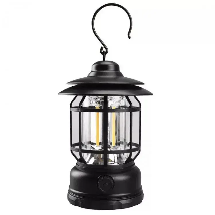 Lampa portabila camping, Felinar Vintage cu carlig, ABS, Iluminare 21 COB LED, Intensitate reglabila, 5W, Negru (3)