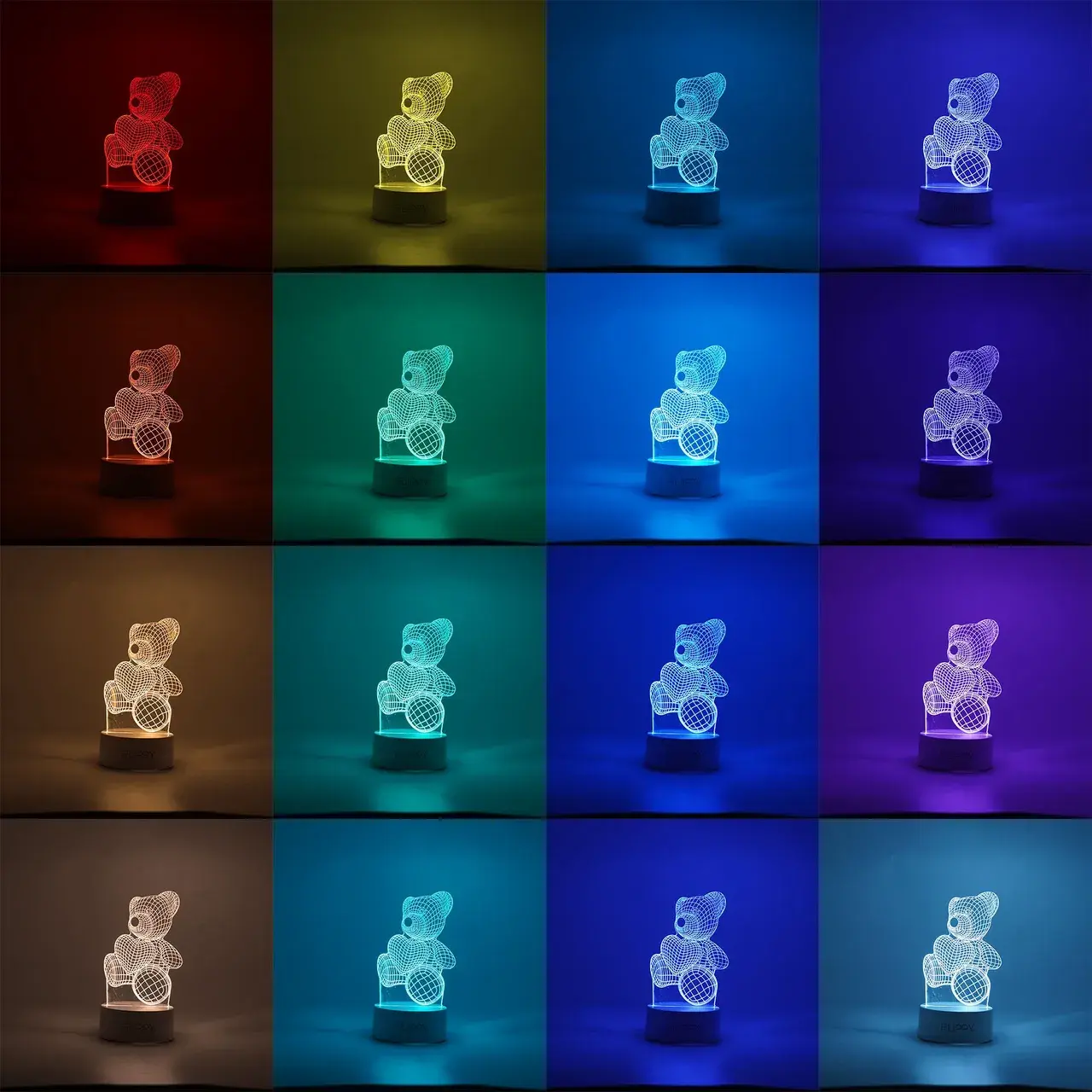 Lampa LED decorativa, 3D, ursulet, din material acril si lumina multicolora, alb (2)