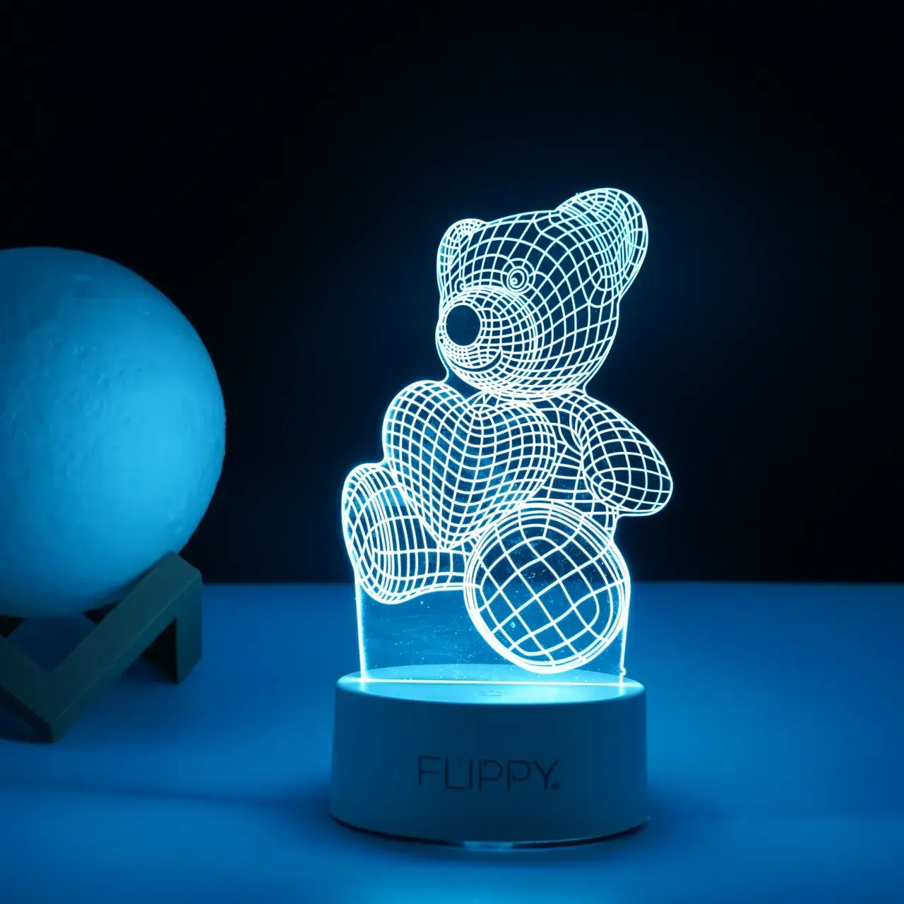 Lampa LED decorativa, 3D, ursulet, din material acril si lumina multicolora, alb (3)