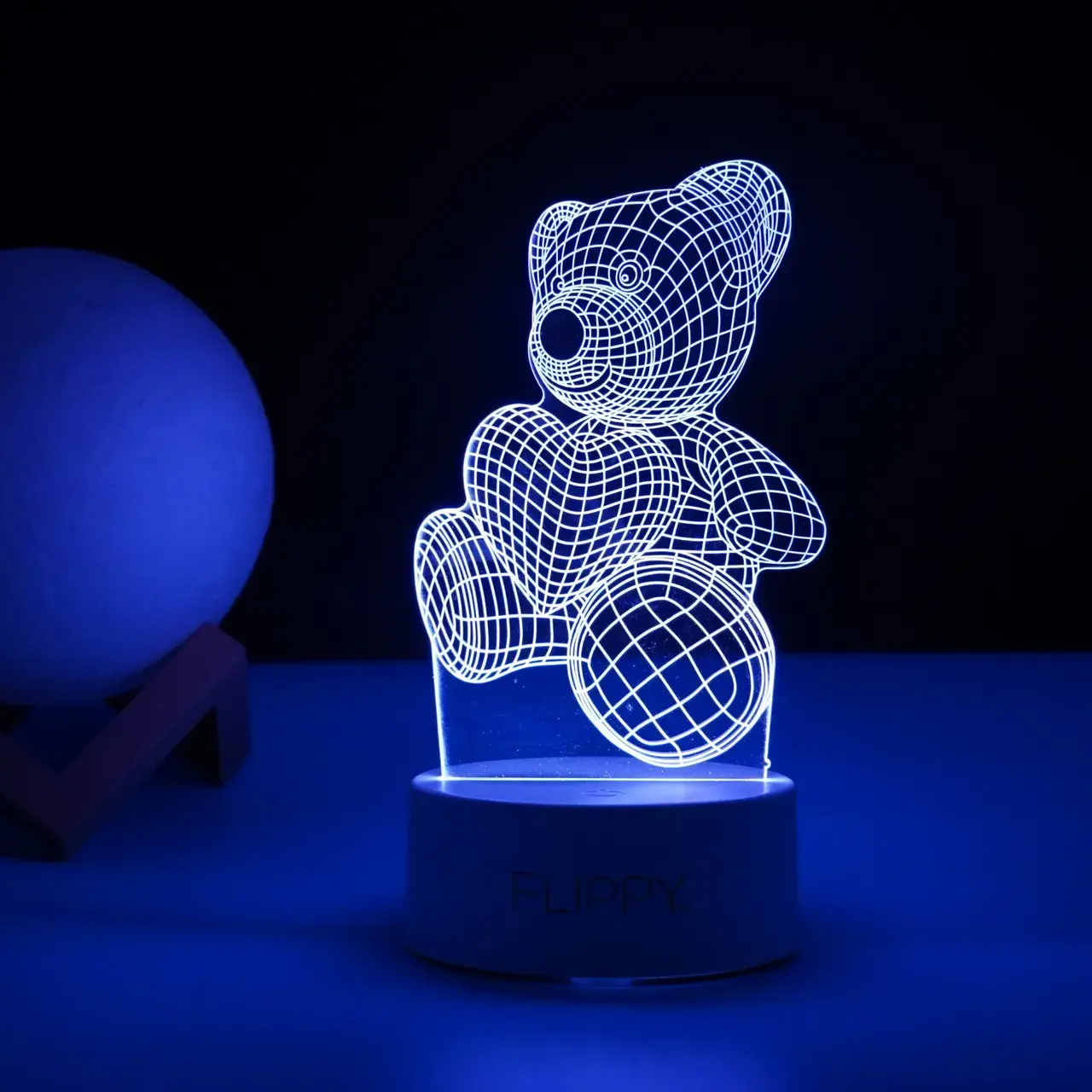Lampa LED decorativa, 3D, ursulet, din material acril si lumina multicolora, alb (4)