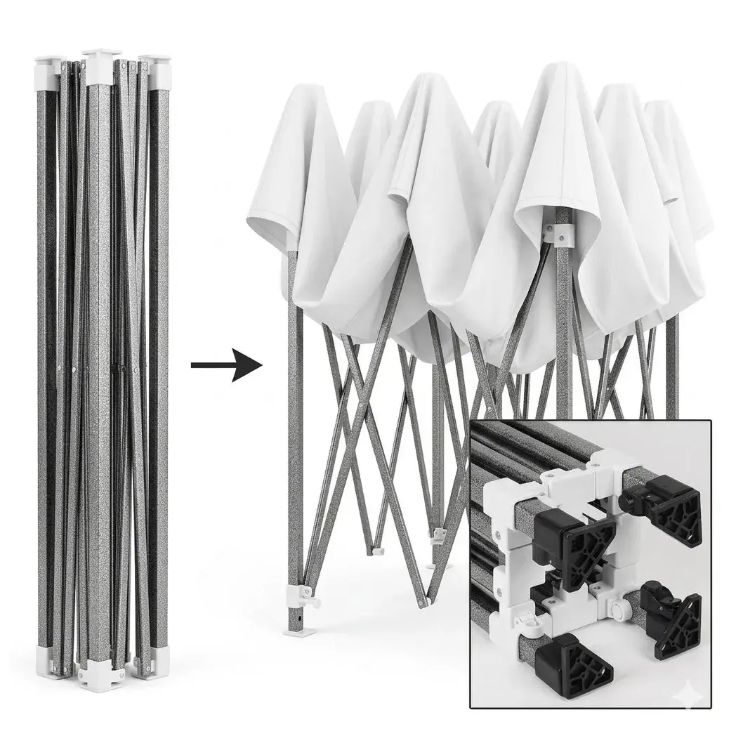 Cort Pavilion 3x3m, Cadru Metal Pliabil Ranforsat, Acoperis 420D 280gram/mg PVC Polyester Oxford pentru Curte, Gradina, Evenimente, Alb (3)