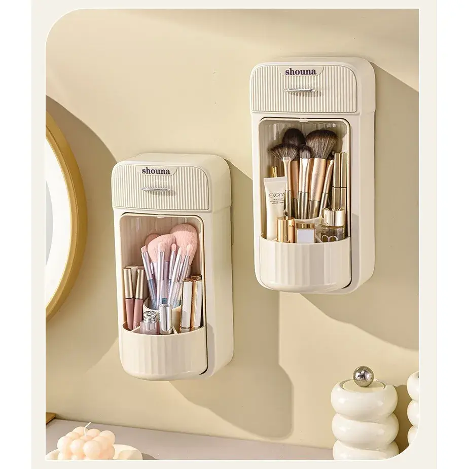 Organizator Rotativ Baie, 4 Compartimente si 1 Sertar, Rotire 360 Grade, din PP+PET, 27.5 x 16 x 11 cm, Crem (2)