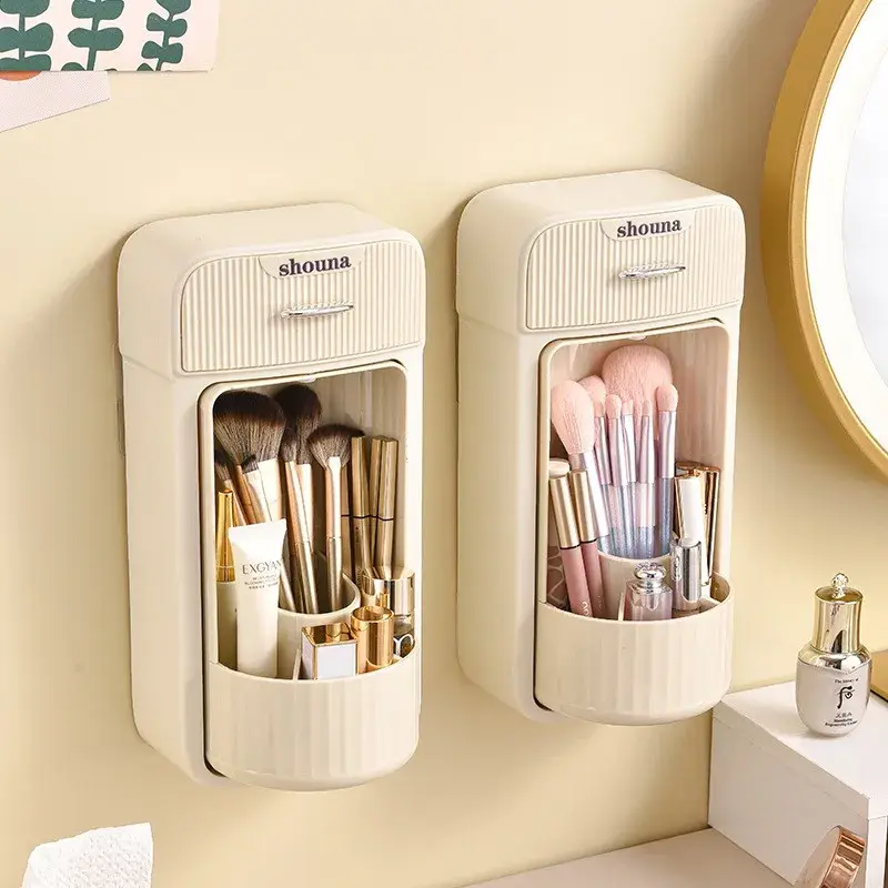Organizator Rotativ Baie, 4 Compartimente si 1 Sertar, Rotire 360 Grade, din PP+PET, 27.5 x 16 x 11 cm, Crem (5)