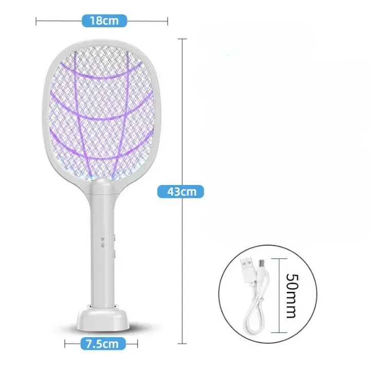 Lampa Electrica Impotriva Tantarilor, 42.5 x 18 x 7.5 cm, Reincarcabila cu Cablu USB Inclus, Plasa din Aluminum, Alb (3)