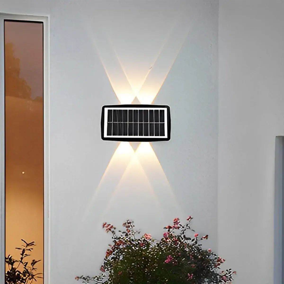 Lampa solara LED bidirectionala dreptunghiulara pentru perete, 20.5x10 cm, 6 LED-uri, 5.5V, ABS, 500mAh, rezistent la apa IP65, alb rece (3)