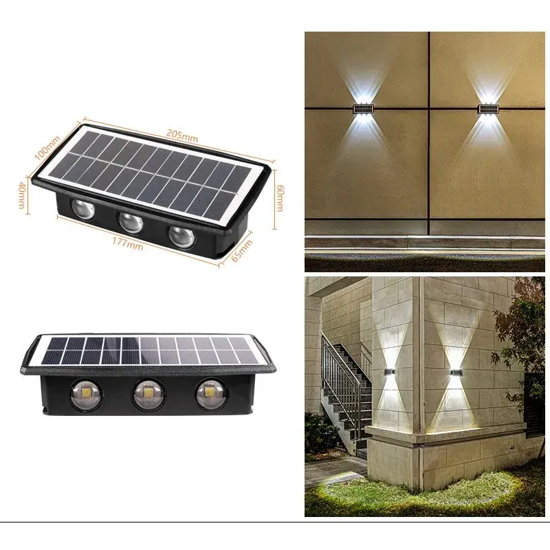 Lampa solara LED bidirectionala dreptunghiulara pentru perete, 20.5x10 cm, 6 LED-uri, 5.5V, ABS, 500mAh, rezistent la apa IP65, alb rece (5)