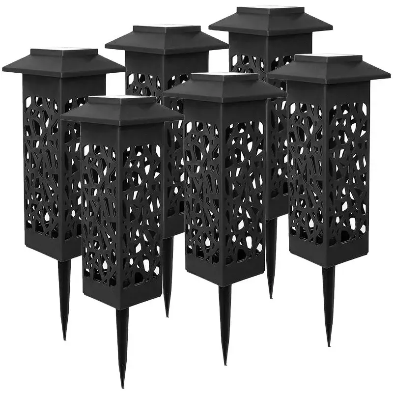 Lampa solara LED, Set 6 Bucati, Tip Felinar cu Acoperis, pentru Gradina, Inaltime 30.2 cm, putere 0.2W, 1.2V, 600mAh, Lumina Alb Rece, Negru (2)