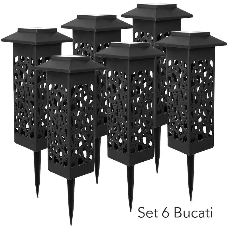 Lampa solara LED, Set 6 Bucati, Tip Felinar cu Acoperis, pentru Gradina, Inaltime 30.2 cm, putere 0.2W, 1.2V, 600mAh, Lumina Alb Rece, Negru (3)