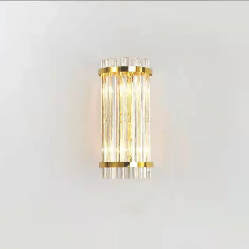 Lampa de Perete in Interior, Lampa de Lux pentru Decor de Interior, Corp de Iluminat Tip aplica, din Inox Auriu si Cristal, Lumina Calda Rece Neutra, 35 x 16 cm, Ideal pentru Camere Mici si Medii, Transparent Auriu