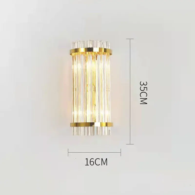Lampa de Perete in Interior, Lampa de Lux pentru Decor de Interior, Corp de Iluminat Tip aplica, din Inox Auriu si Cristal, Lumina Calda Rece Neutra, 35 x 16 cm, Ideal pentru Camere Mici si Medii, Transparent Auriu (2)