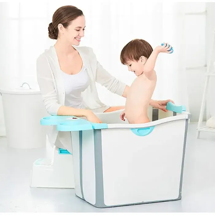 Cada Pliabila pentru Baie, din PP+TPE, pentru Copii +6 Luni, Model Ursulet, Scaun de Interior, Detasabil, 82 x 50 x 54 cm, Albastru (2)