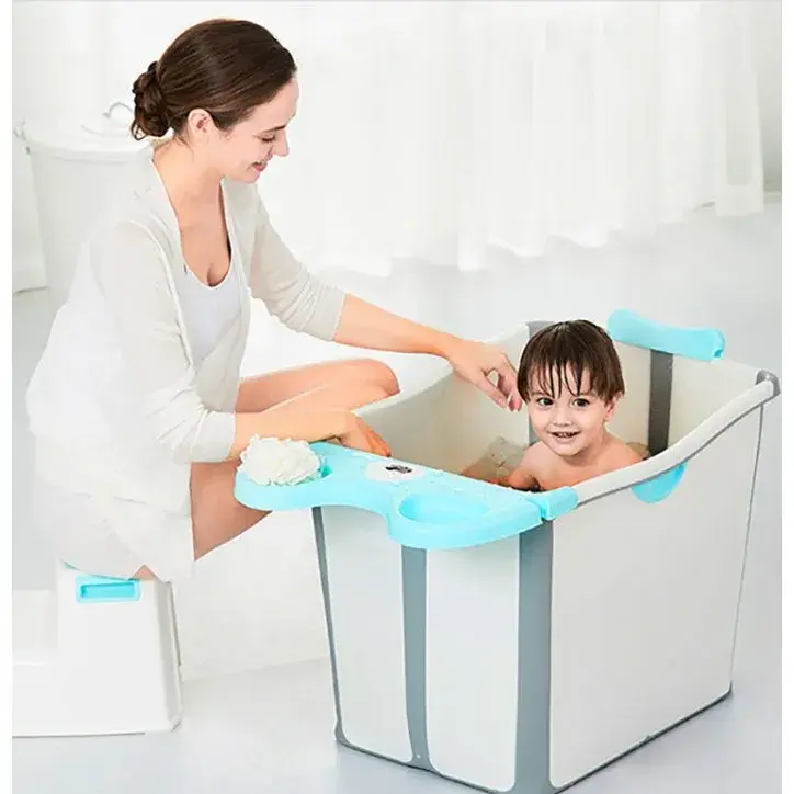 Cada Pliabila pentru Baie, din PP+TPE, pentru Copii +6 Luni, Model Ursulet, Scaun de Interior, Detasabil, 82 x 50 x 54 cm, Albastru (3)