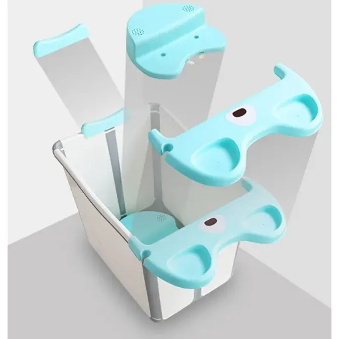 Cada Pliabila pentru Baie, din PP+TPE, pentru Copii +6 Luni, Model Ursulet, Scaun de Interior, Detasabil, 82 x 50 x 54 cm, Albastru (5)
