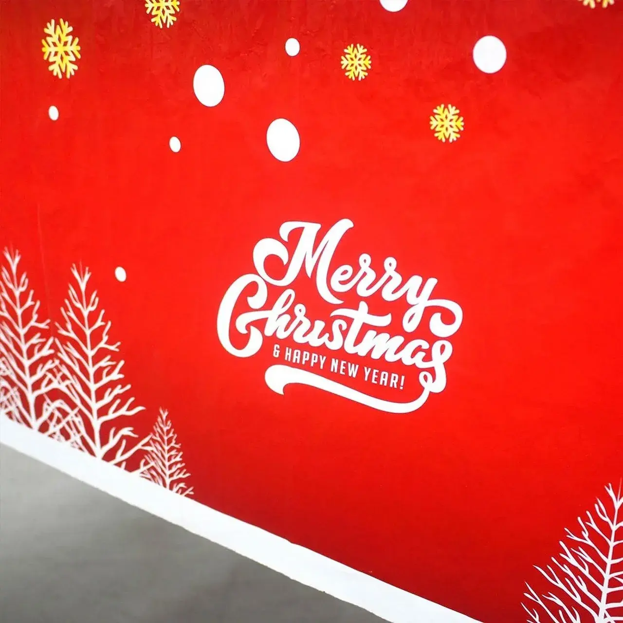 Fata de masa dreptunghiulara, PVC, 2.5 mm grosime, imprimeu Merry Christmas, potrivit pentru Craciun, utilizare multipla, 180 x 108 cm, alb (4)