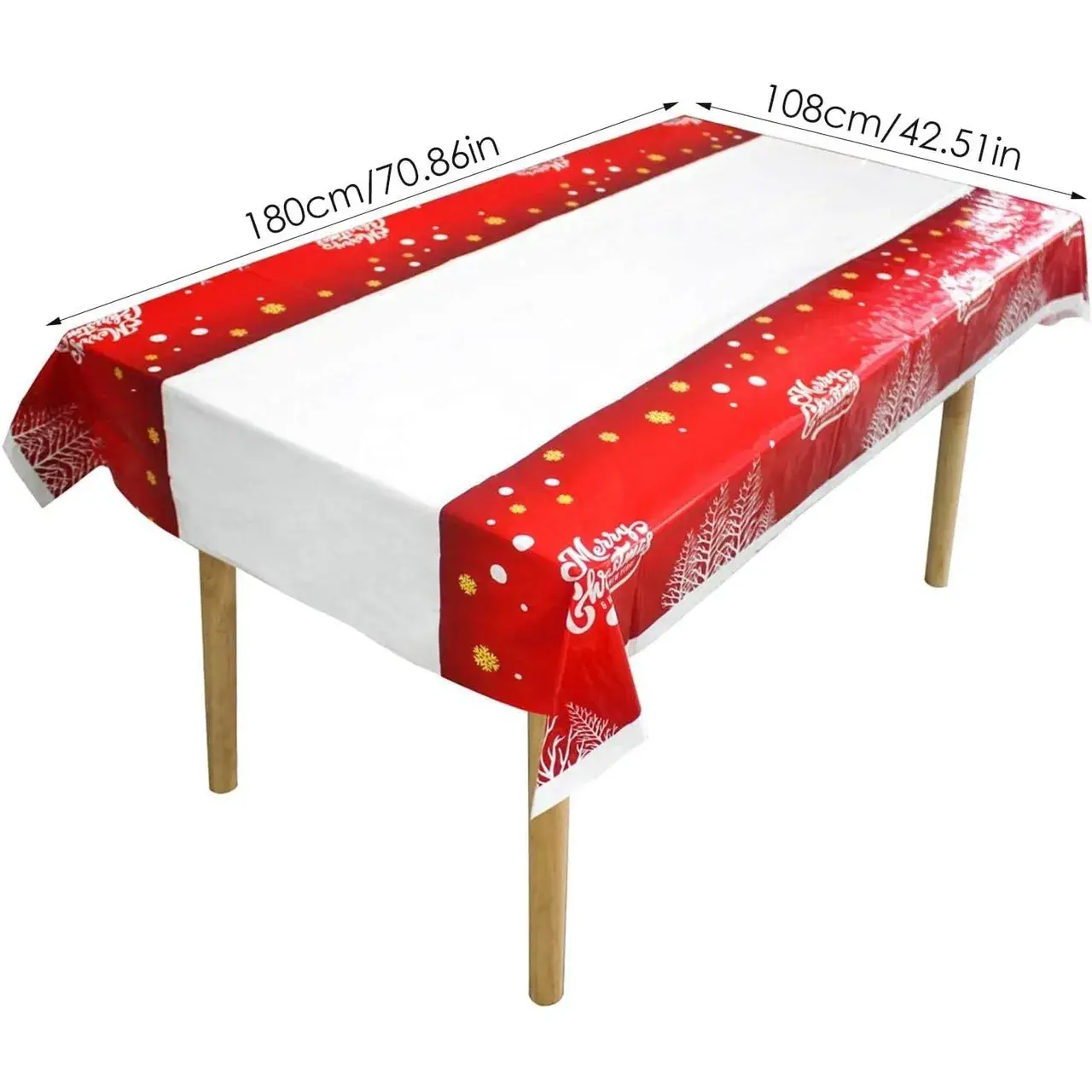 Fata de masa dreptunghiulara, PVC, 2.5 mm grosime, imprimeu Merry Christmas, potrivit pentru Craciun, utilizare multipla, 180 x 108 cm, alb (6)