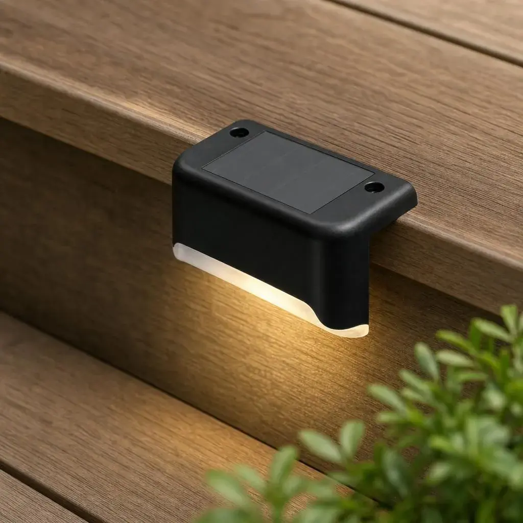 Lampa Solara pentru Trepte, Montaj pe Trepte, Alimentare Solara, Iluminare pentru Exterior, pentru Gradina, Curte si Terasa, 5x8 cm, Negru (5)