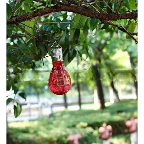 Lampa Solara LED Decorativa sub forma de Bulb, pentru exterior, suspendata, IP65, Ultron Rosu (5)