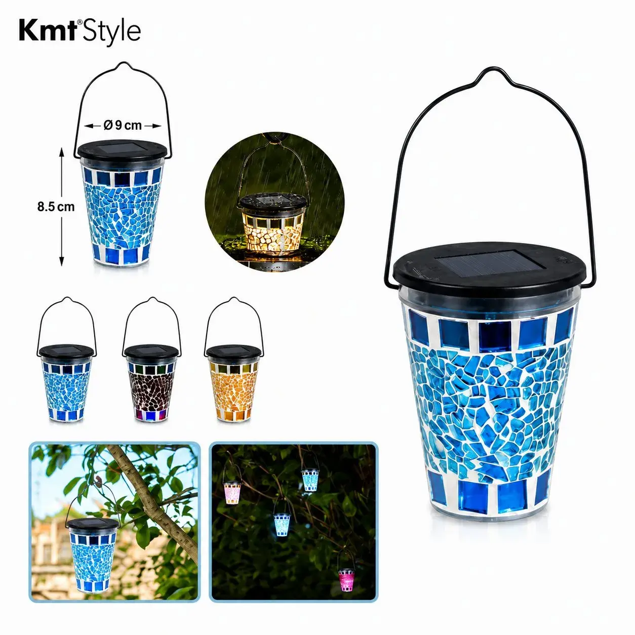Lampa Solara pentru Gazon, Model Suspendat, Alimentare Solara, Iluminare pentru Exterior, pentru Gradina, Curte si Terasa, 8.5x10 cm, Albastru (2)