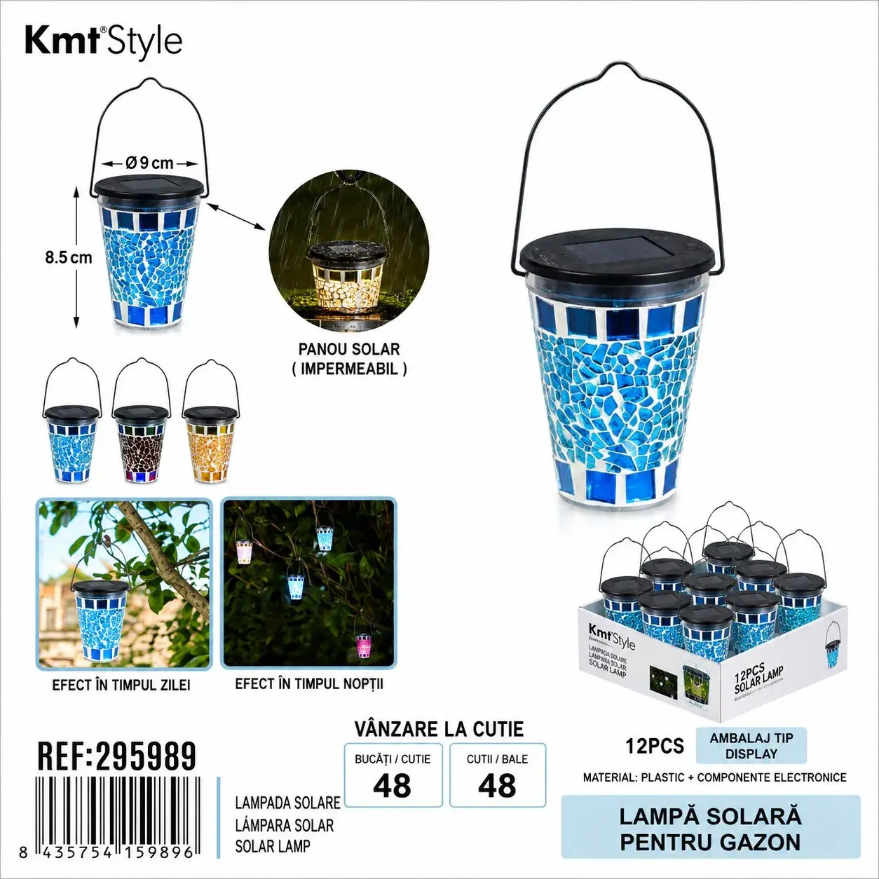 Lampa Solara pentru Gazon, Model Suspendat, Alimentare Solara, Iluminare pentru Exterior, pentru Gradina, Curte si Terasa, 8.5x10 cm, Albastru (4)