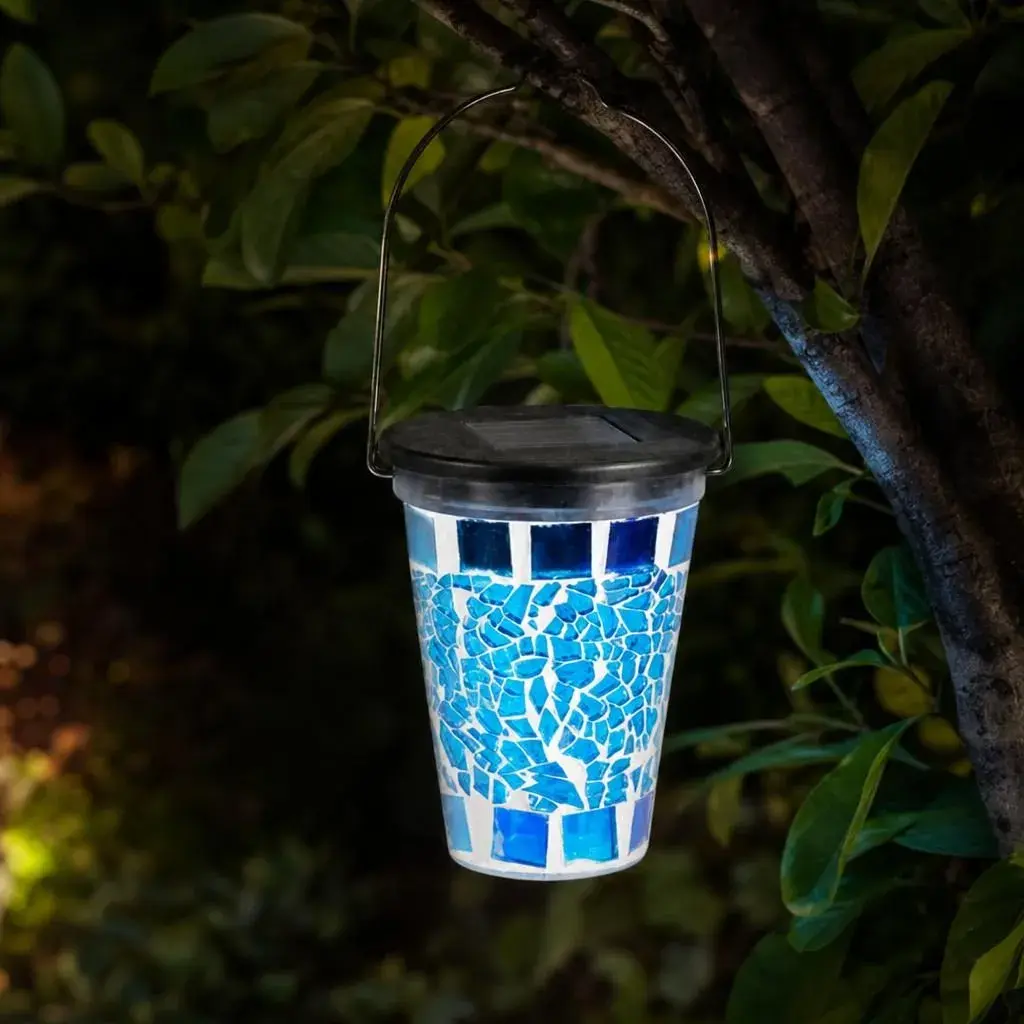 Lampa Solara pentru Gazon, Model Suspendat, Alimentare Solara, Iluminare pentru Exterior, pentru Gradina, Curte si Terasa, 8.5x10 cm, Albastru (5)
