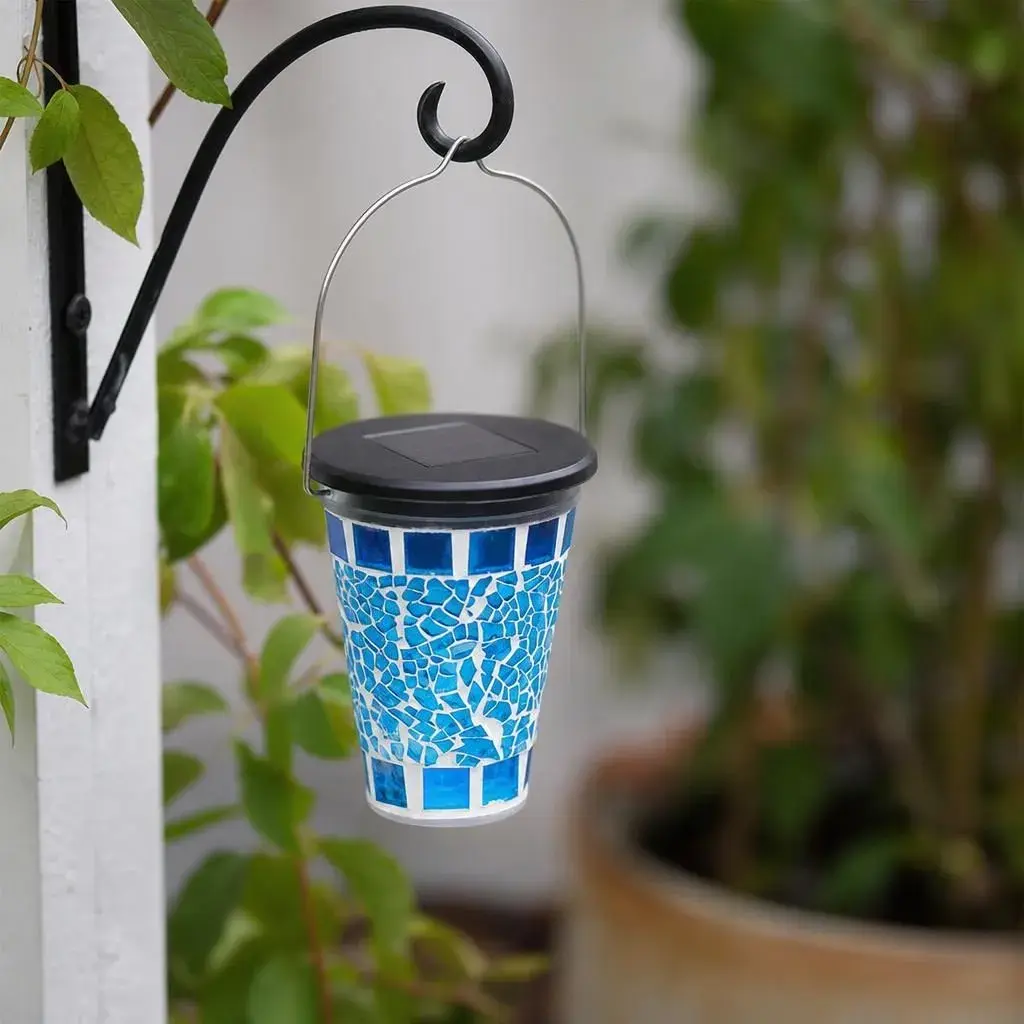 Lampa Solara pentru Gazon, Model Suspendat, Alimentare Solara, Iluminare pentru Exterior, pentru Gradina, Curte si Terasa, 8.5x10 cm, Albastru (7)