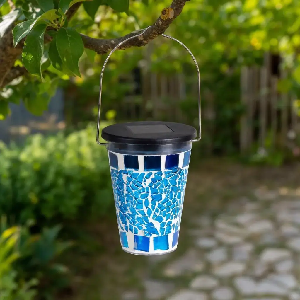 Lampa Solara pentru Gazon, Model Suspendat, Alimentare Solara, Iluminare pentru Exterior, pentru Gradina, Curte si Terasa, 8.5x10 cm, Albastru (8)