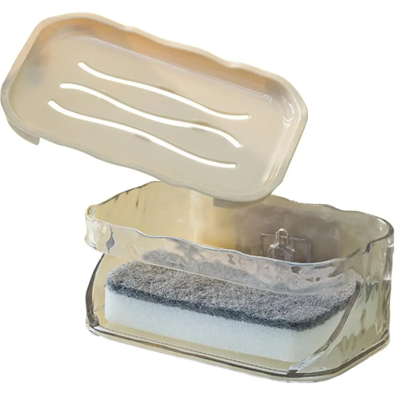 Savoniera Dubla EasyDry, 2 Straturi, cu Suport pentru Burete, Montare Fara Gaurire, 13.5 x 8.5 x 6 cm, Bej (6)
