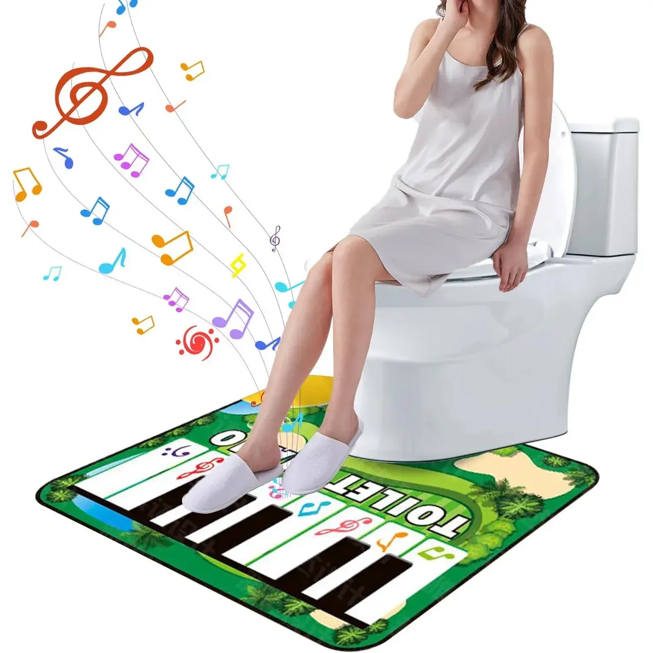 Covoras de Baie, Model Pian Electric, Interactiv, 3 Moduri, +14 Ani, din Panza, cu Baterii, 60 x 48 cm, Verde (2)