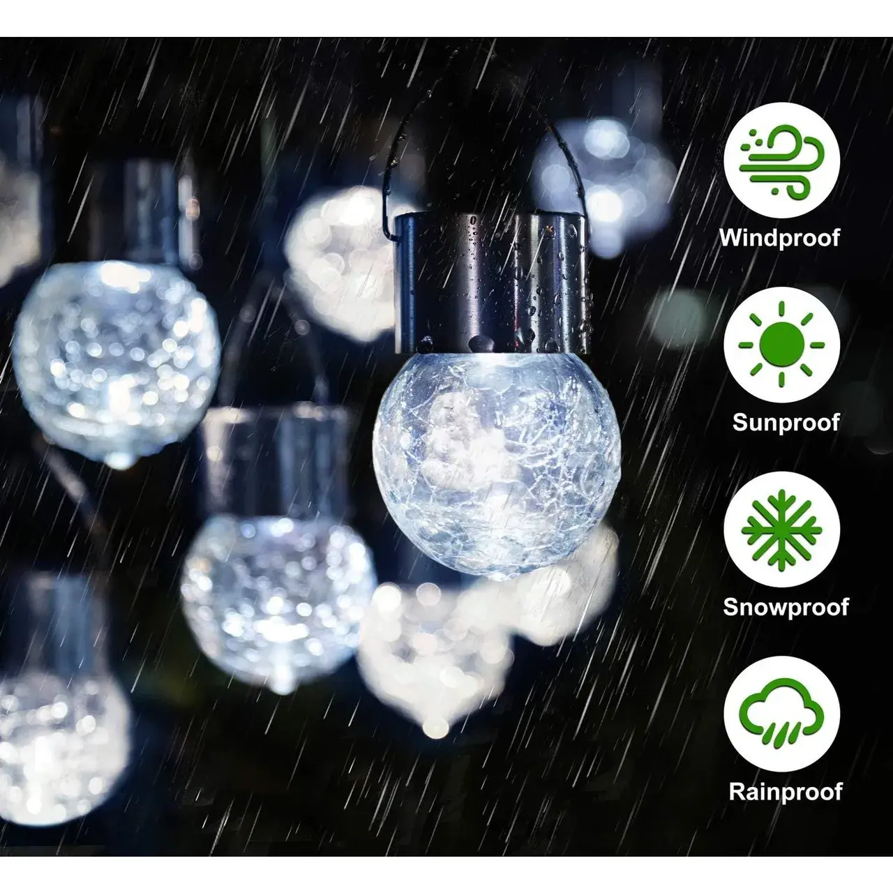 Lampa Solara, LED, Tip Candelabru Mic, Cu Bila Din Sticla Crapata, Exterioara, Impermeabila, Iluminare 6-12 H, Alb